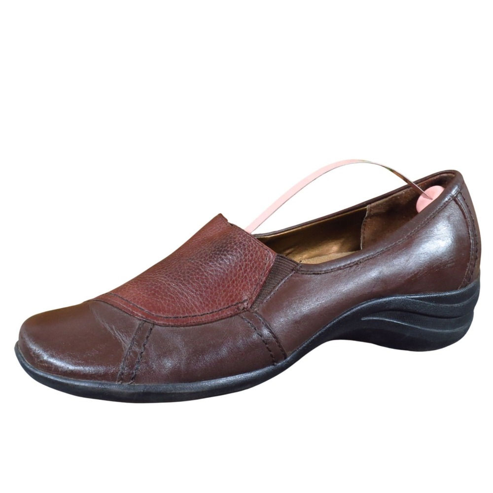 Hush Puppies Womens Leather Slip‎ On Loafers Size 10 Casual Comfort Brown Shoes